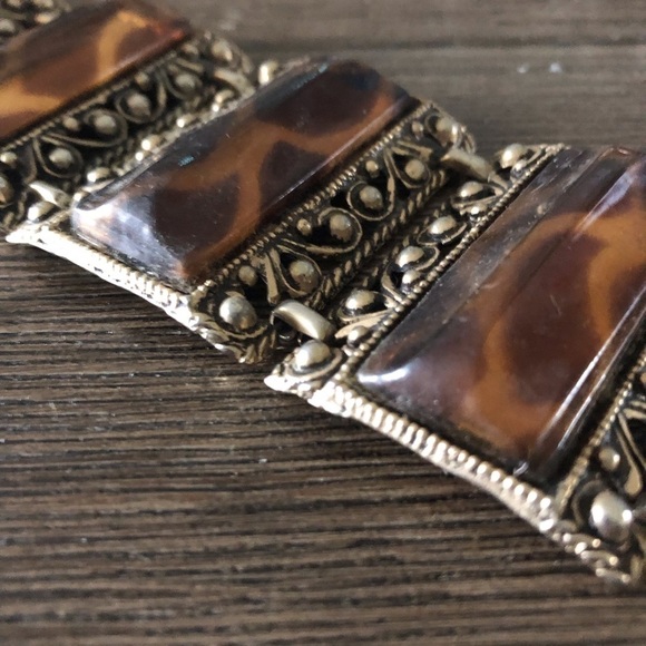 Vintage Brown and sliver linked cuff bracelet - Picture 2 of 3